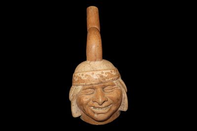 9 1/4" Pre-Columbian-Style Moche Human Effigy Portrait Vessel, Peru