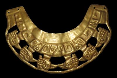8 1/8" Pre-Columbian Effigy Pectoral, Motley COA, South America, Very Elaborate Designs, Large 