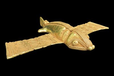 7 5/16" Tairona-Style Flying Fish Effigy, Gold-Plated, Colombia