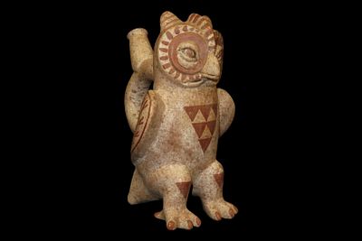 7 3/4" Pre-Columbian-Style Moche Owl Effigy Stirrup Bottle, Peru