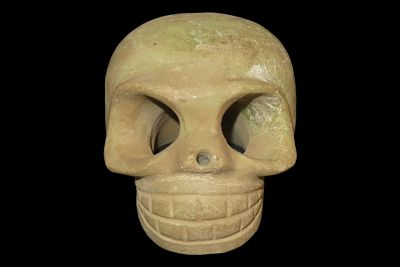 Pre-Columbian Carved Stone Skull, Translucent Green Jadeite, Mexico
