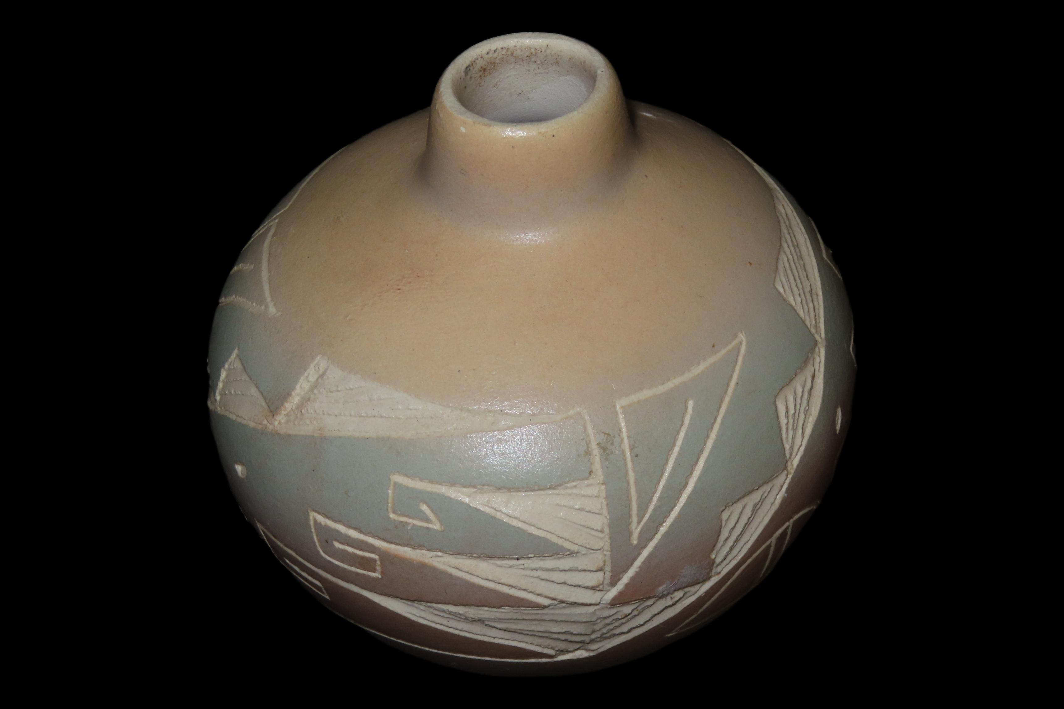 3" Navajo Hand-Etched Jar / Vase, Signed, Southwestern Pottery