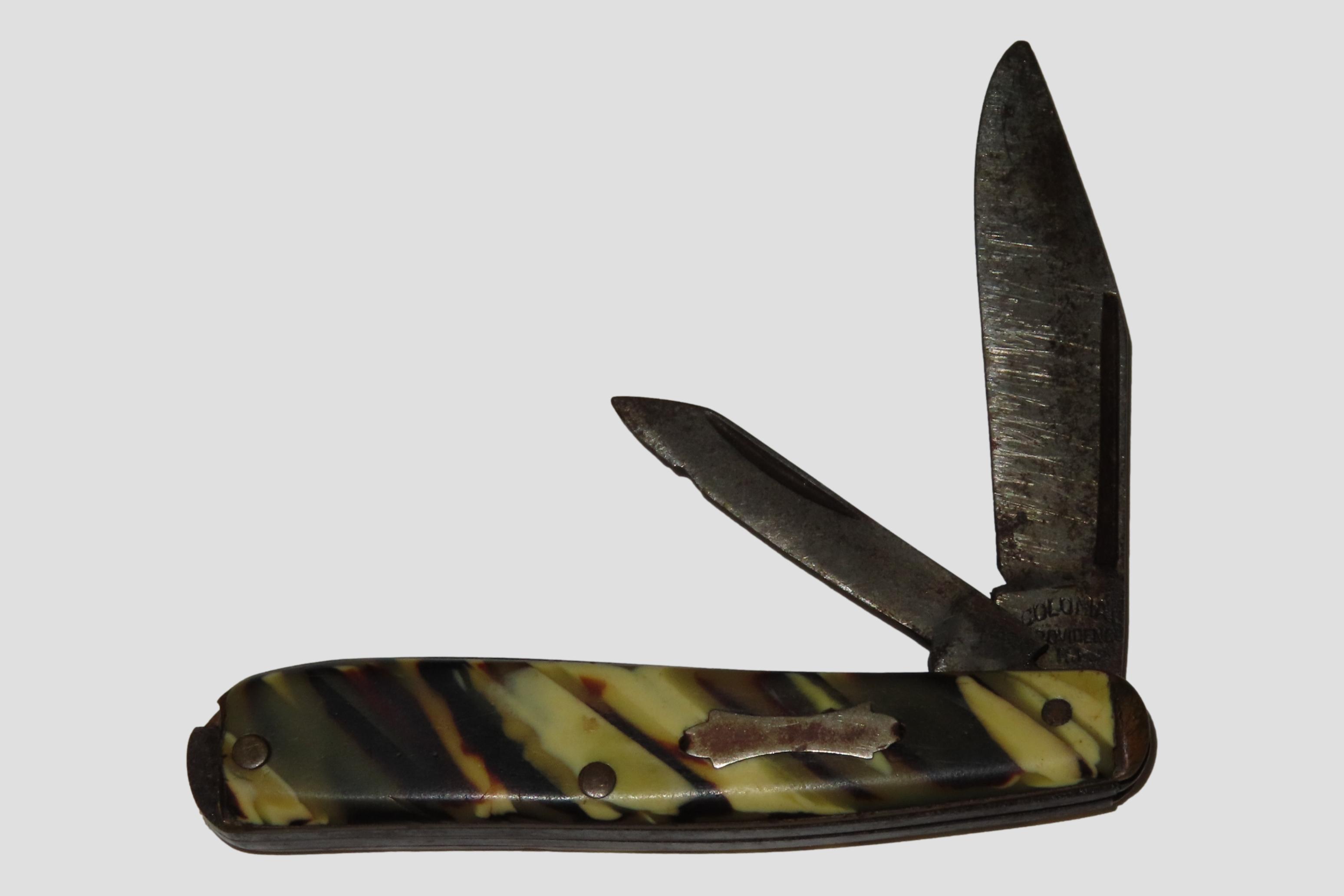 Vintage Columbia Dual-Blade Pocket Knife, Camouflage, Made in Providence, Rhode Island