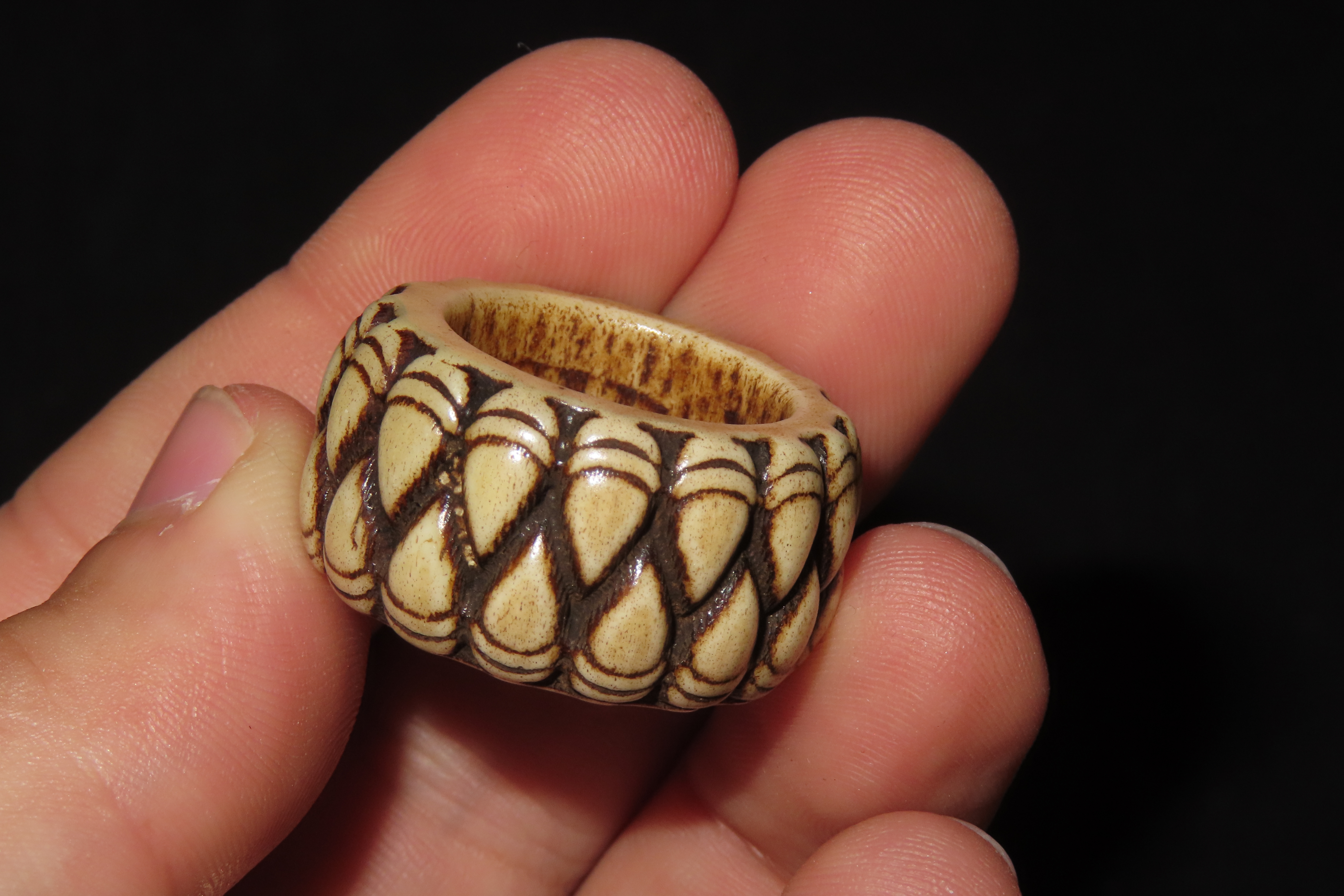 Carved Bone Ring with Teeth or Fangs, Mexico