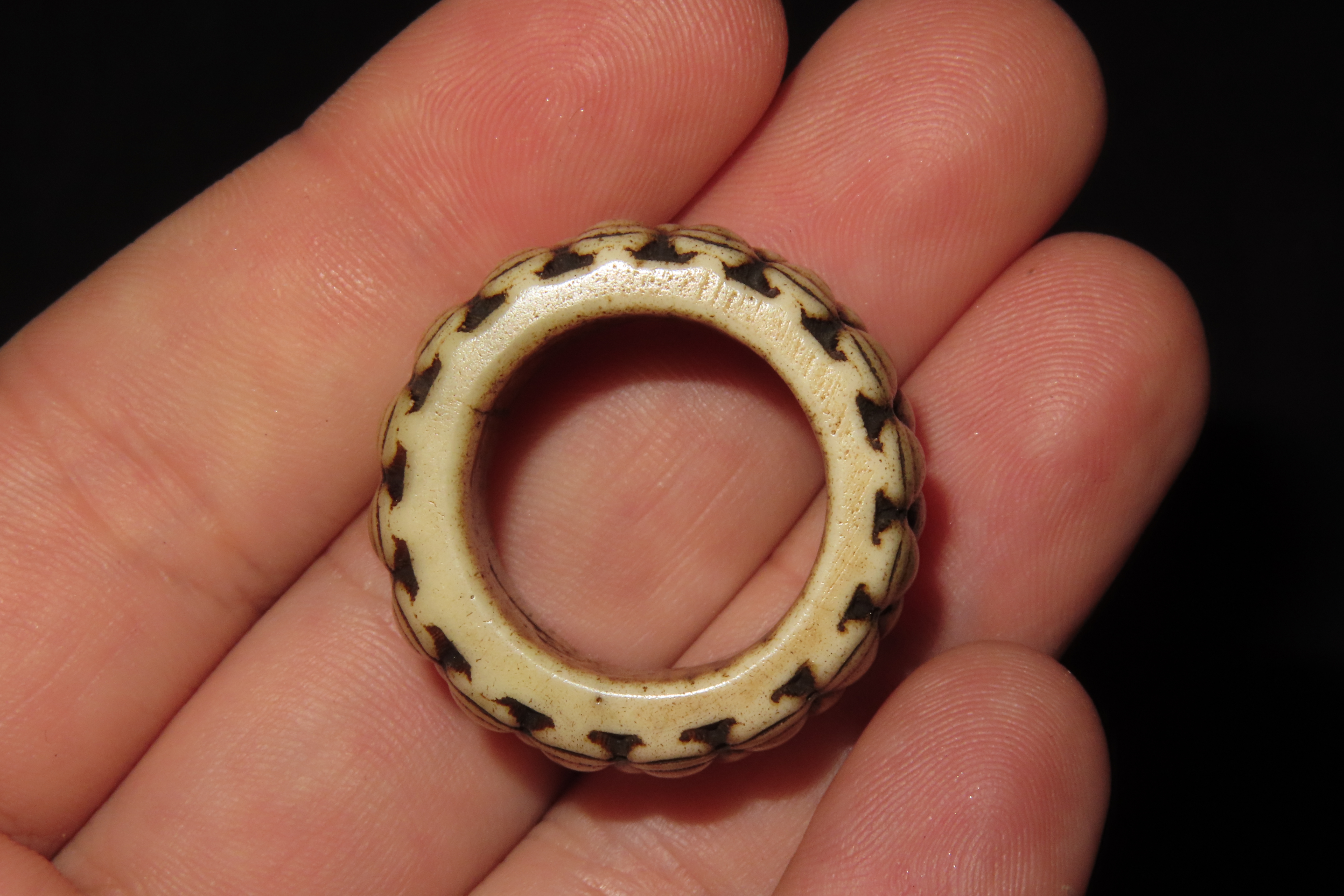 Carved Bone Ring with Teeth or Fangs, Mexico