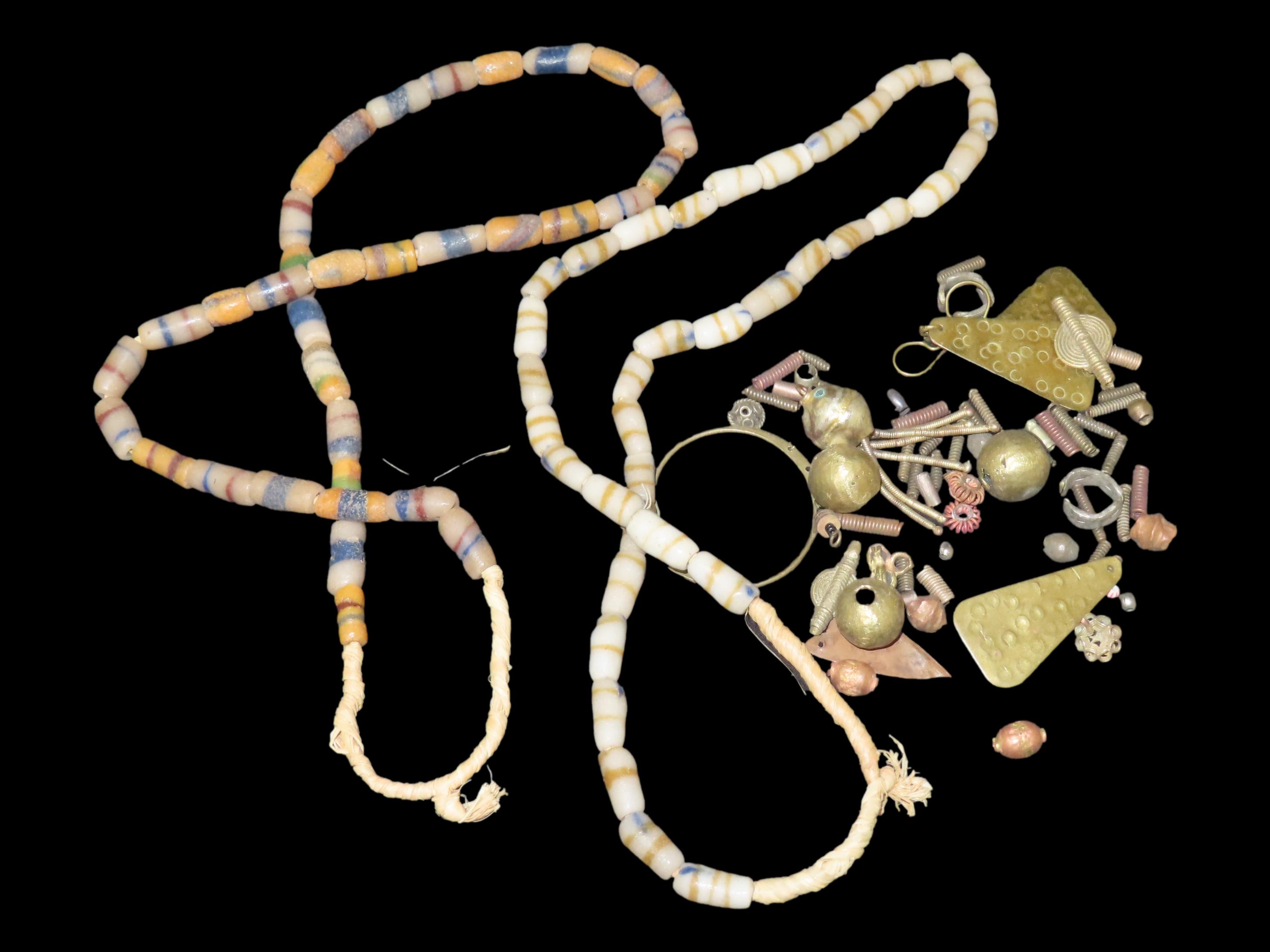 Large Lot of African Beads, Jewelry, Bangles & Earrings, Brass, Sand-Cast Metal, Glass, etc.