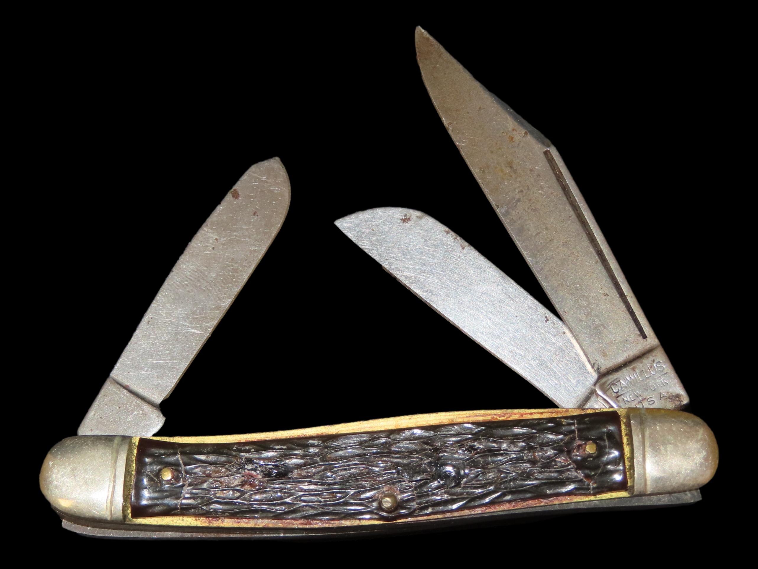 Vintage Camillus Three-Blade Pocket Knife, Main Blade Marked "Property of U.S. Government," New York, Made in USA