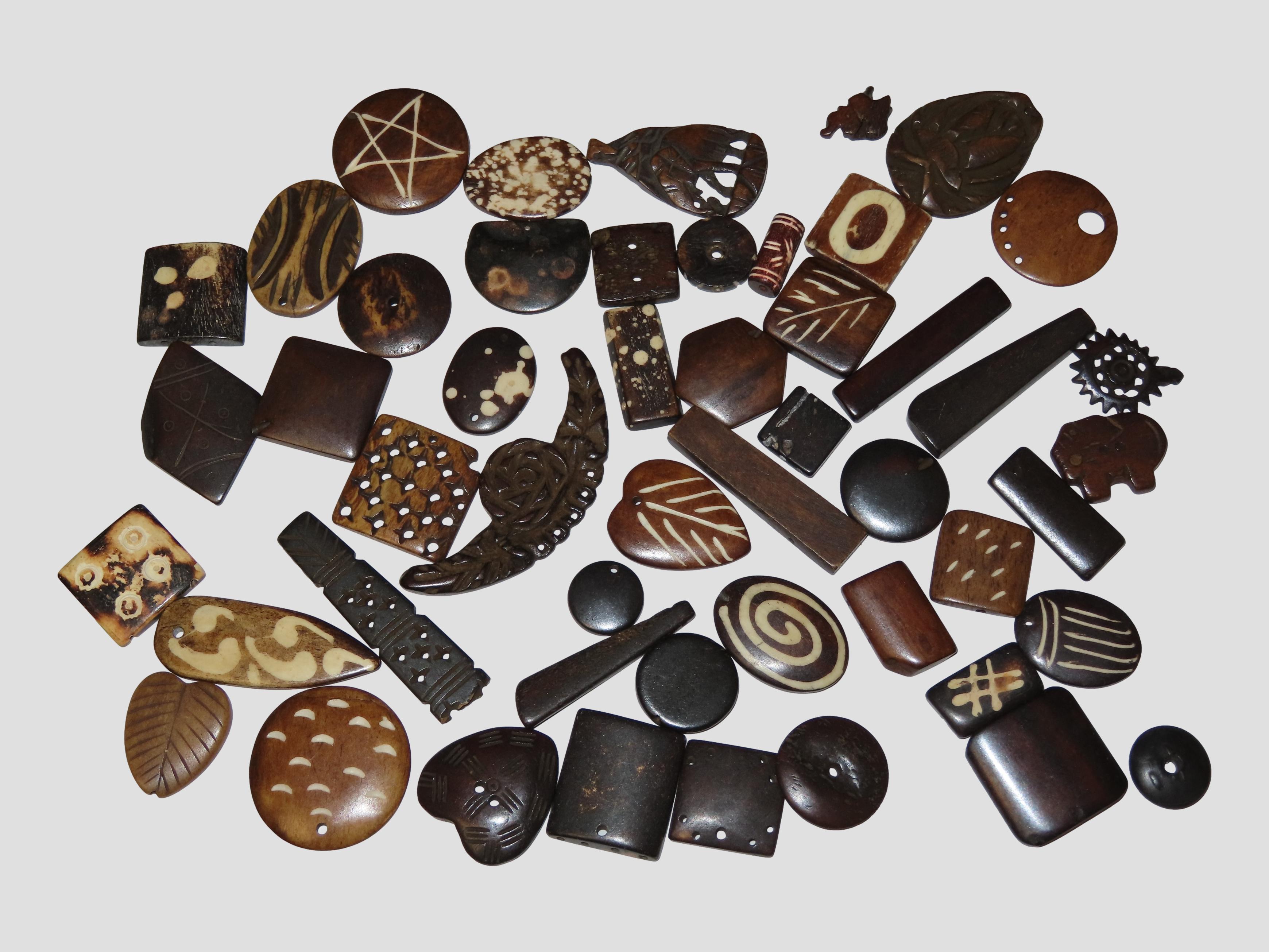 Huge Lot of Vintage Carved Bone Beads & Pendants