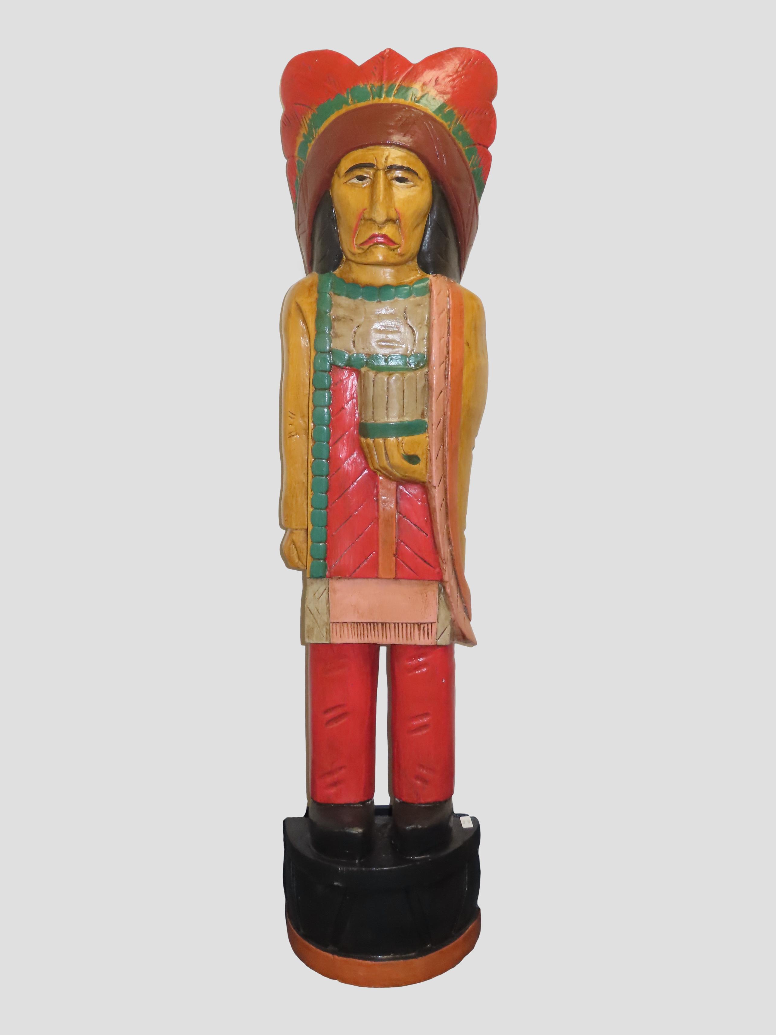 40" Tall Carved Wooden Cigar Store Indian Statue
