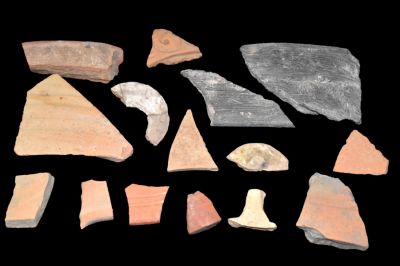 Frame of Roman Pottery Shards; 45 BC-200 AD. A nice collection of Roman pottery shards from 