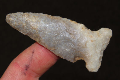 2 5/8" Godar side notch made from high quality gray quartzite , found in central Missouri
