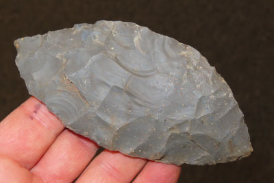 4 1/2" hornstone cache blade, broken and glued Collection of Roger Doetman, Effingham, Illinois