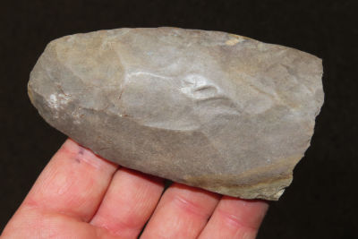 3 3/4" highly polished flint gouge Collection of Roger Doetman, Effingham, Illinois