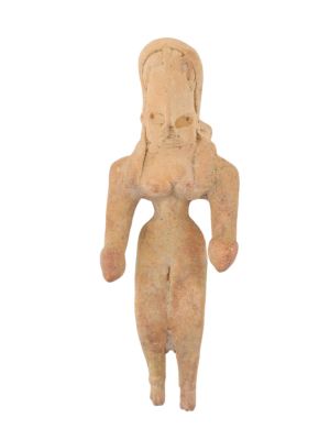AN INDUS VALLEY CLAY FIGURINE, CA. 1000 BC - 800 BC. A clay figurine of a stylized nude woman