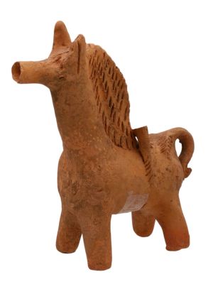 A CLAY RHYTON IN THE FORM OF A HORSE, CA. 700 BC. A clay vessel similar to a later rhyton in