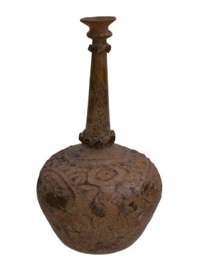 AN ISLAMIC GLASS ROSEWATER BOTTLE, CA. 7TH-11TH CEN. AD. An early Medieval Islamic glass bottle