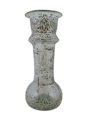 AN ISLAMIC GLASS BOTTLE WITH APPLIED DECORATION, CA. 14TH CEN. A highly decorated glass bottle