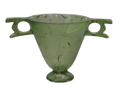 A GLASS SKYPHOS, ATTRIBUTED TO COLOGNE, GERMANY, CA. 100 BC - 100 AD. A small green glass