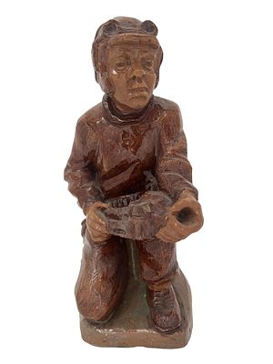 A FINNISH CERAMIC SCULPTURE OF A TANKER, MID 20TH C. Finnish glazed ceramic figurine depicting 