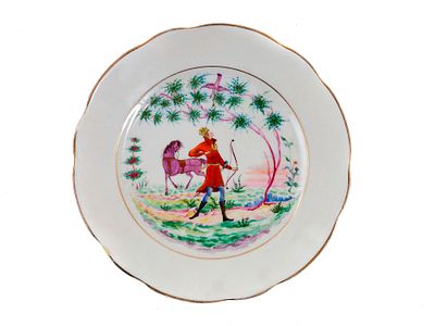 AN EARLY SOVIET DULEVO PORCELAIN PLATE WITH FAIRYTALE, 1932. A Soviet porcelain plate, Dulevo 