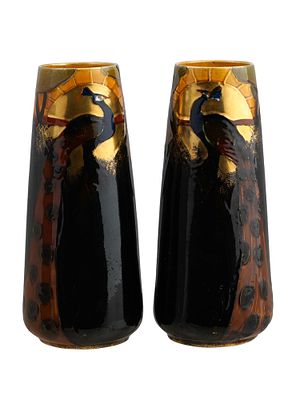 A PAIR OF FREDERIC RHEAD ARTS AND CRAFTS VASES, CA. 1920. This outstanding pair of English Arts 