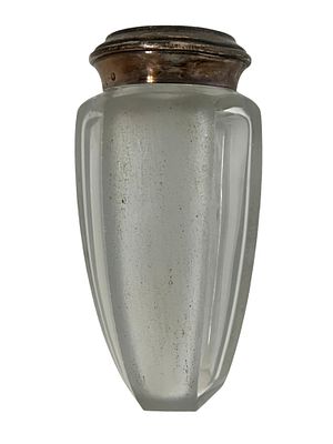 A FRENCH GLASS VASE WITH A SILVER NECK BY ANATOLE RIECKE, 1920'S. French cut-glass vase with a 