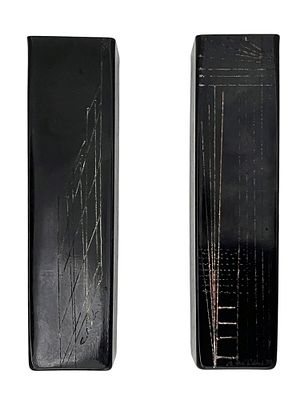 A PAIR OF FRENCH BLACK GLASS VASES BY ANATOLE RIECKE, 1930S. Pair of Art Deco Cubist vases made 
