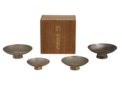 A SET OF 4 JAPANESE SILVER SAKE CUPS OF THE METROPOLITAN POLICE DEPARTMENT, SHOWA ERA. Four 