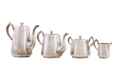 A PARCEL GIT SILVER RUSSIAN TEA OR COFFEE SET, 1887. A four-piece parcel-gilt silver set 