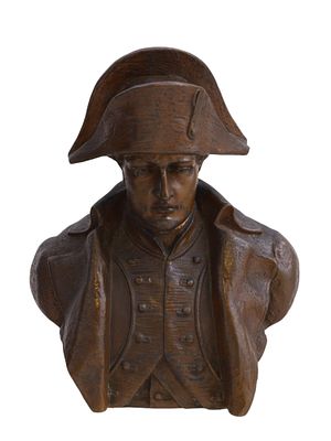 A SMALL BRONZE BUST OF EMPEROR NAPOLEON BONAPARTE, 19TH CEN. A hollow, cast-bronze bust of 