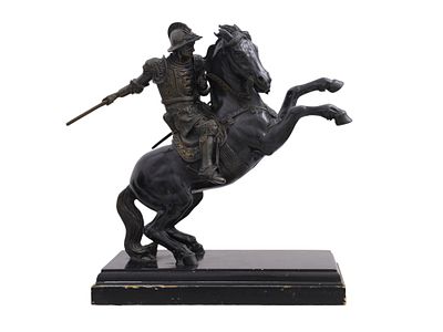 A BRONZE SCULPTURE 'IL CAVALLO' OF A KNIGHT ON HORSEBACK. A Franklin Mint bronze figure titled 
