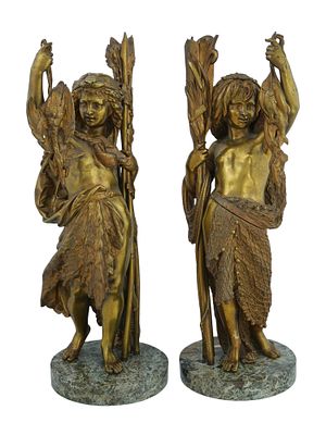 A PAIR OF GILT BRONZE SCULPTURES AFTER ALBERT-ERNEST DE CARRIER-BELLEUSE, 19TH C. Cast after a 