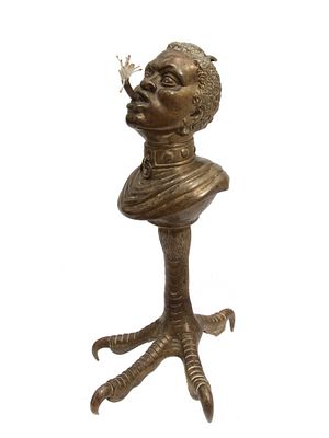 AN AMERICAN BRONZE CIGAR LIGHTER AS A MOOR, 1900. A rare Americana find. A cast-bronze Moorish 