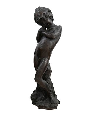 A SIGNED BRONZE OF A NUDE BOY BY DILLERS, FRANCE, 20TH CEN. A bronze sculpture of a nude boy by 