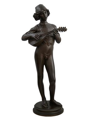 A P. DUBOIS SIGNED BRONZE AFTER HIS ORIGINAL 'THE FLORENTINE SINGER', 1868. A fine bronze 