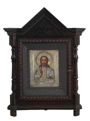 A RUSSIAN ORTHODOX ICON OF JESUS PANTOCRATOR, 1890. Russian Orthodox icon depicting Jesus 