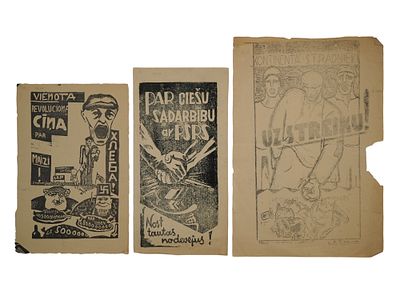 A LOT OF THREE LATVIAN INTERWAR PERIOD LITHOGRAPH POSTERS, CA. 1930S. Three Latvian Lithographic 