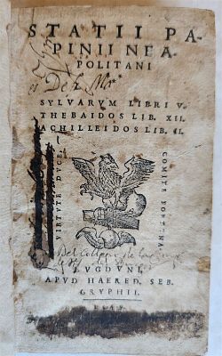 1559 STATII PAPINII NEAPOLITANI ANTIQUE 16TH CENTURY ROMAN POETRY. STATII PAPINII NEAPOLITANI 