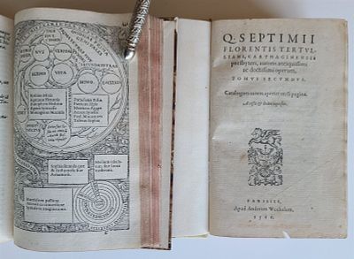 1566 TERTULLIANUS 2 VOLUMES 16TH CENTURY ANTIQUE AD COMPLURES VETERES. TERTULLIANUS, Quintus 