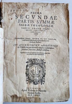 1568 THEOLOGY BY THOMAE AQUINATIS ANTIQUE VELLUM BOUND FOLIO. VIO CAIETANI, THOMAE DE:. 
PREMIUM 
