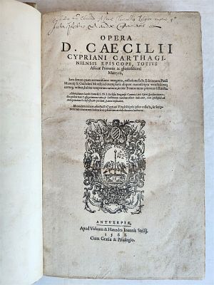 1568 WORKS OF CYPRIAN BISHOP OF CARTHAGE ANTIQUE 16TH CENTURY FOLIO VELLUM BOUND. The works of 