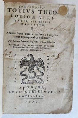 1573 THEOLOGY BY IOANNEM DE COMIS ANTIQUE 16TH CENTURY VELLUM. COMIS, IOANNEM DE: 
COMPENDIUM 