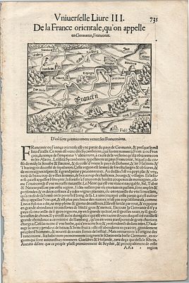 1575 EASTERN FRANCE MAP LEAF FROM BELLEFOREST EDITION OF MUNSTER COSMOGRAPHY. Francois de 