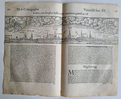 1575 LUBECK GERMANY VIEW LEAF - BELLEFOREST ED. OF MUNSTER COSMOGRAPHY ANTIQUE. Francois de 