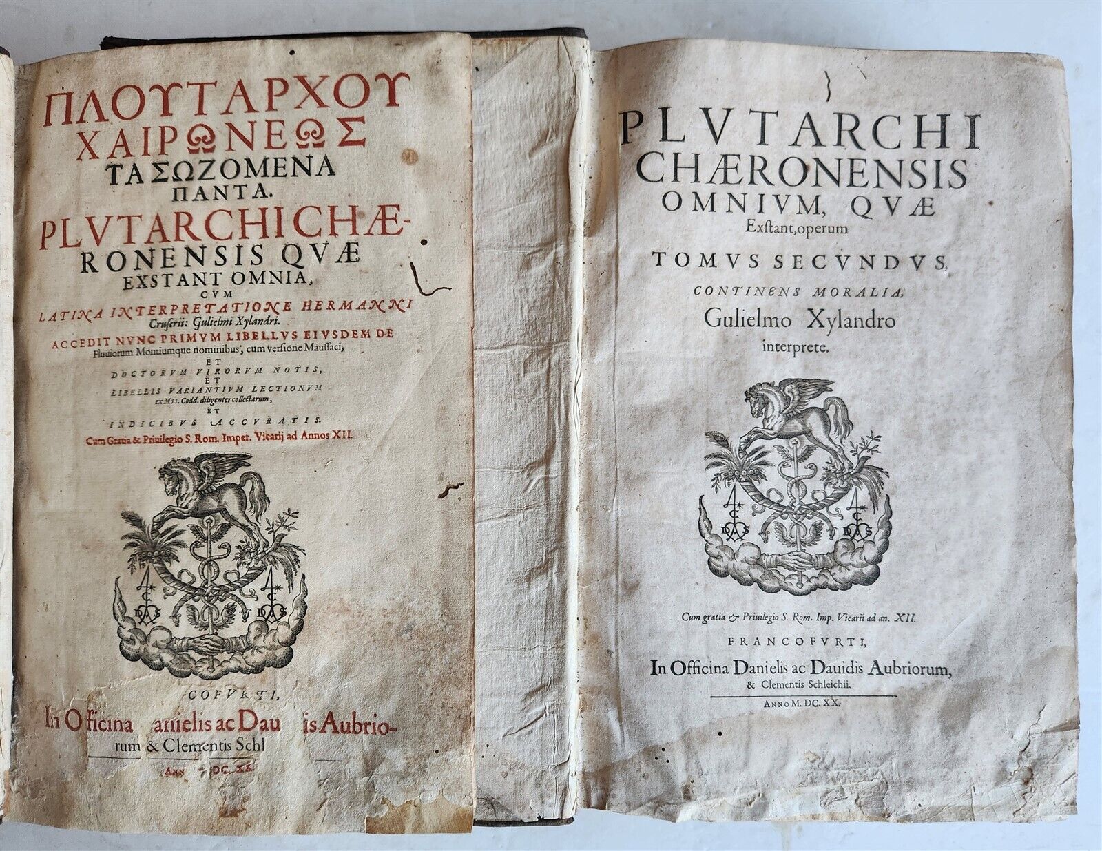 Lot 85 - 1620 PLUTARCH 2 VOLUMES MORAL WORKS ANTIQUE IN GREEK
