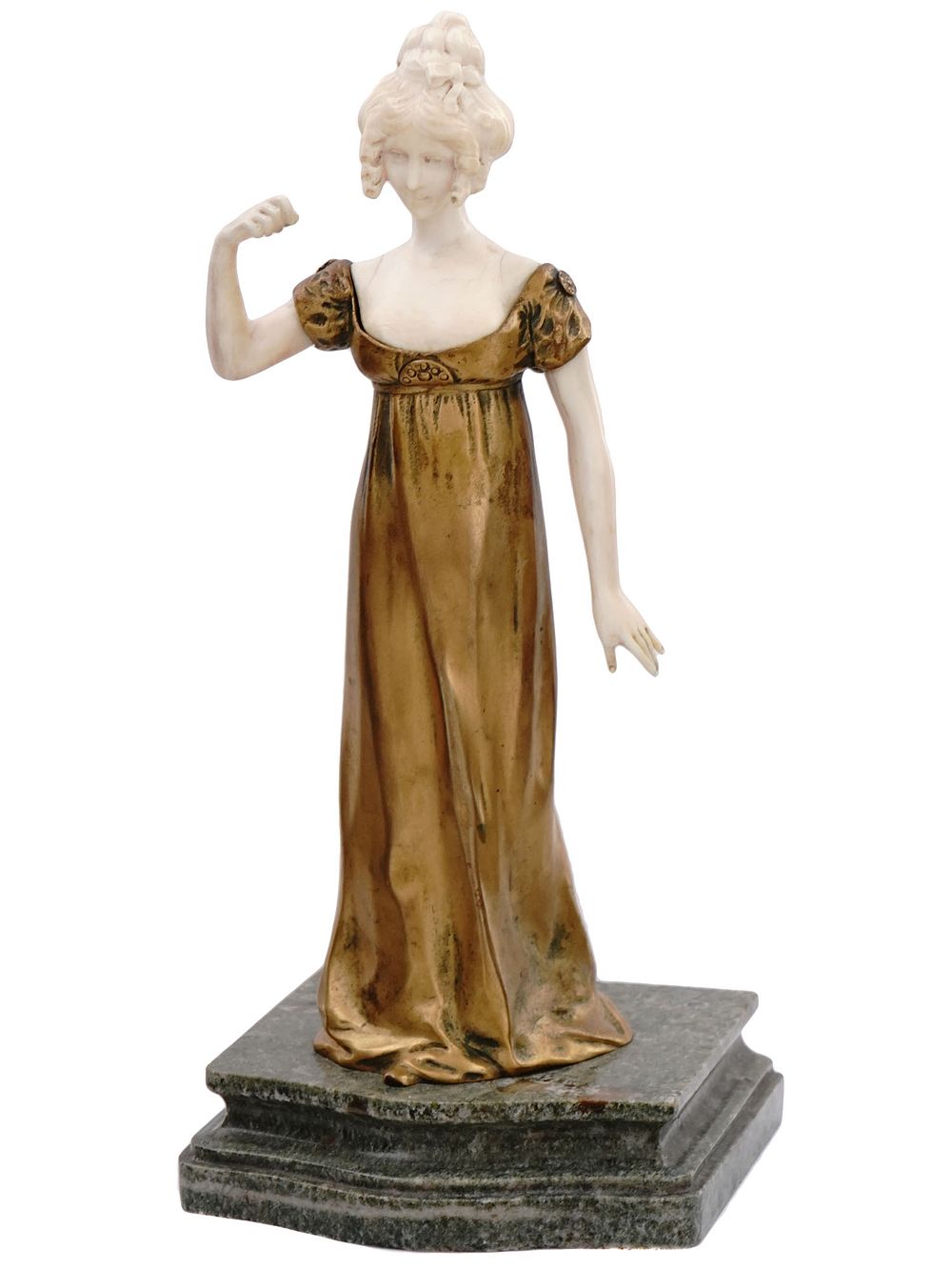 A SIGNED FRENCH BRONZE FEMALE FIGURE BY L. SOSSON. A Lucien Sosson (1875-1963) gilt-bronze 