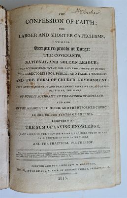 1812 CONFESSION OF FAITH IN ENGLISH ANTIQUE EARLY AMERICANA PHILADELPHIA. The Confession of 