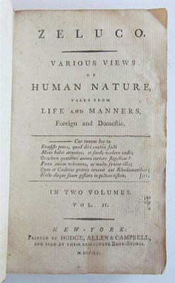 1790 ZELUGO VARIOUS VIEWS OF HUMAN NATURE ANTIQUE AMERICAN EDITION VOL. II. ZELUGO 
VARIOUS 