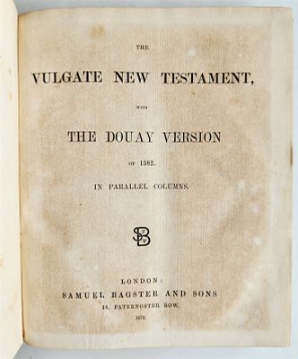 1872 BIBLE IN ENGLISH ANTIQUE VULGATE NEW TESTAMENT DOUAY VERSION OF 1582. The Vulgate New 