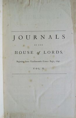 JOURNALS OF THE HOUSE OF LORDS 1647-1648 LARGE FOLIO ANTIQUE IN ENGLISH. JOURNALS OF THE HOUSE 